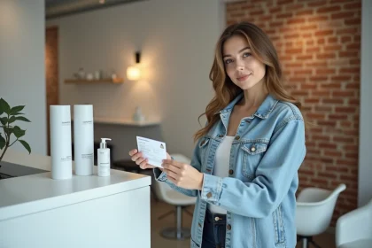 Nouvelle cliente accueillie à la réception du salon Pilou Givors pour sa première visite en 2026