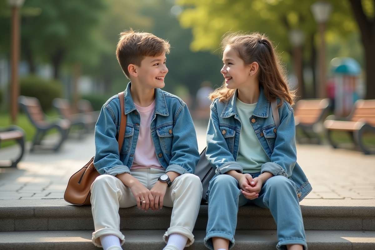 Adolescents assis sur des marches dans un parc en 2025