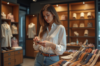 Femme élégante choisissant une ceinture en boutique
