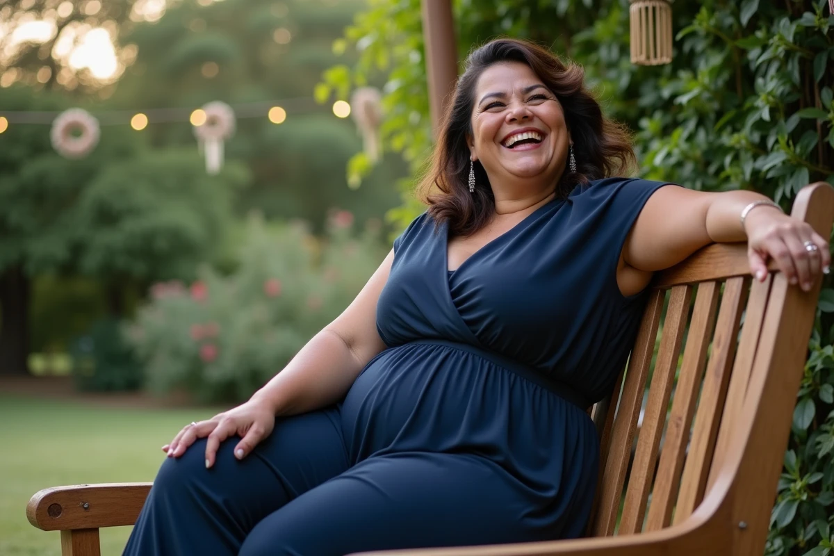Femme en combinaison navy souriante en extérieur