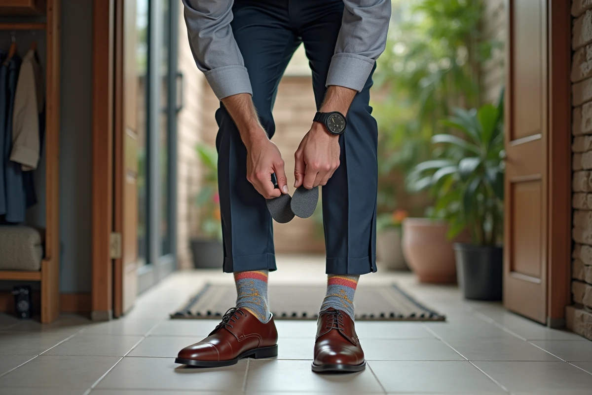 Homme ajuste des semelles dans ses chaussures de ville