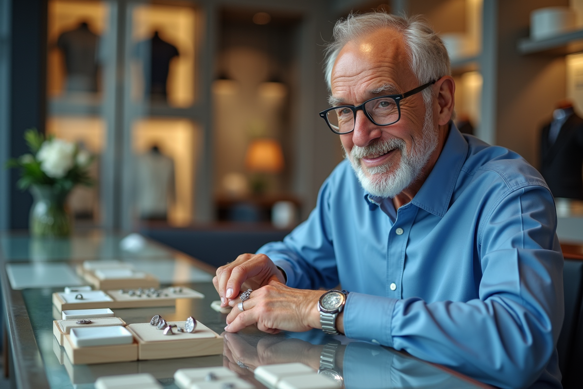 Homme utilisant un gabarit pour mesurer un anneau