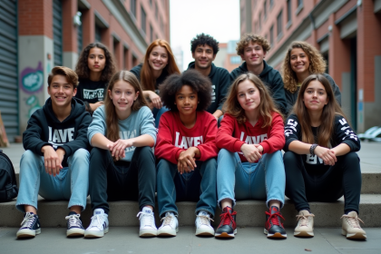 Groupe d'adolescents en streetwear dans la ville